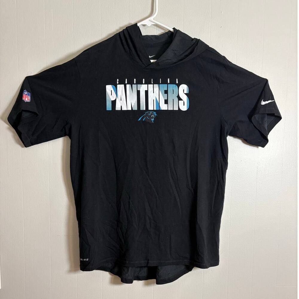 Nike NFL On Field Apparel Dri-Fit Short Sleeve Carolina Panthers Hoodie Tee Lg